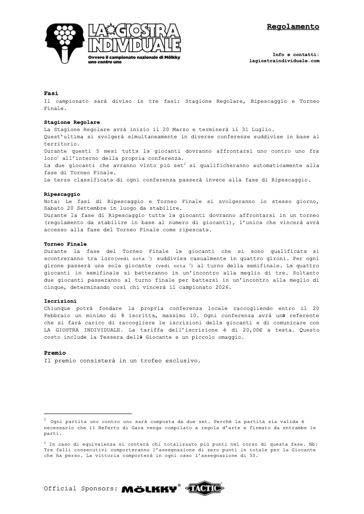 Anteprima della prima pagina di Regolamento